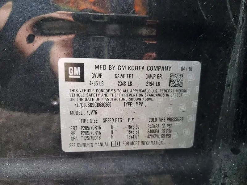 2016 CHEVROLET TRAX 1LT  