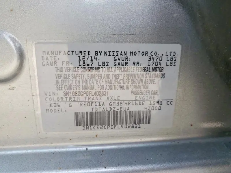 2015 NISSAN VERSA NOTE SV  