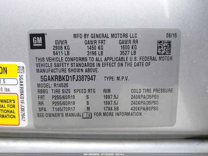 2015 BUICK ENCLAVE LEATHER