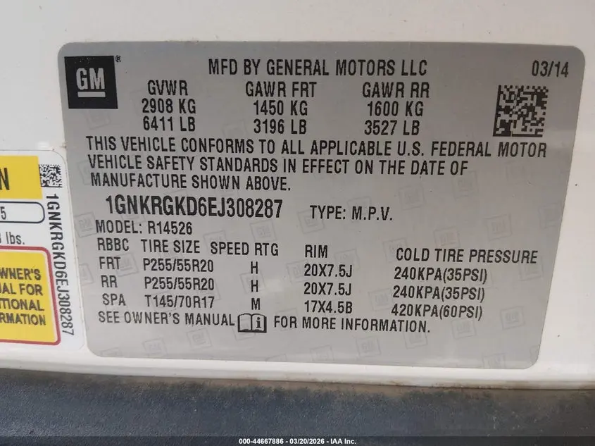 2014 CHEVROLET TRAVERSE 1LT