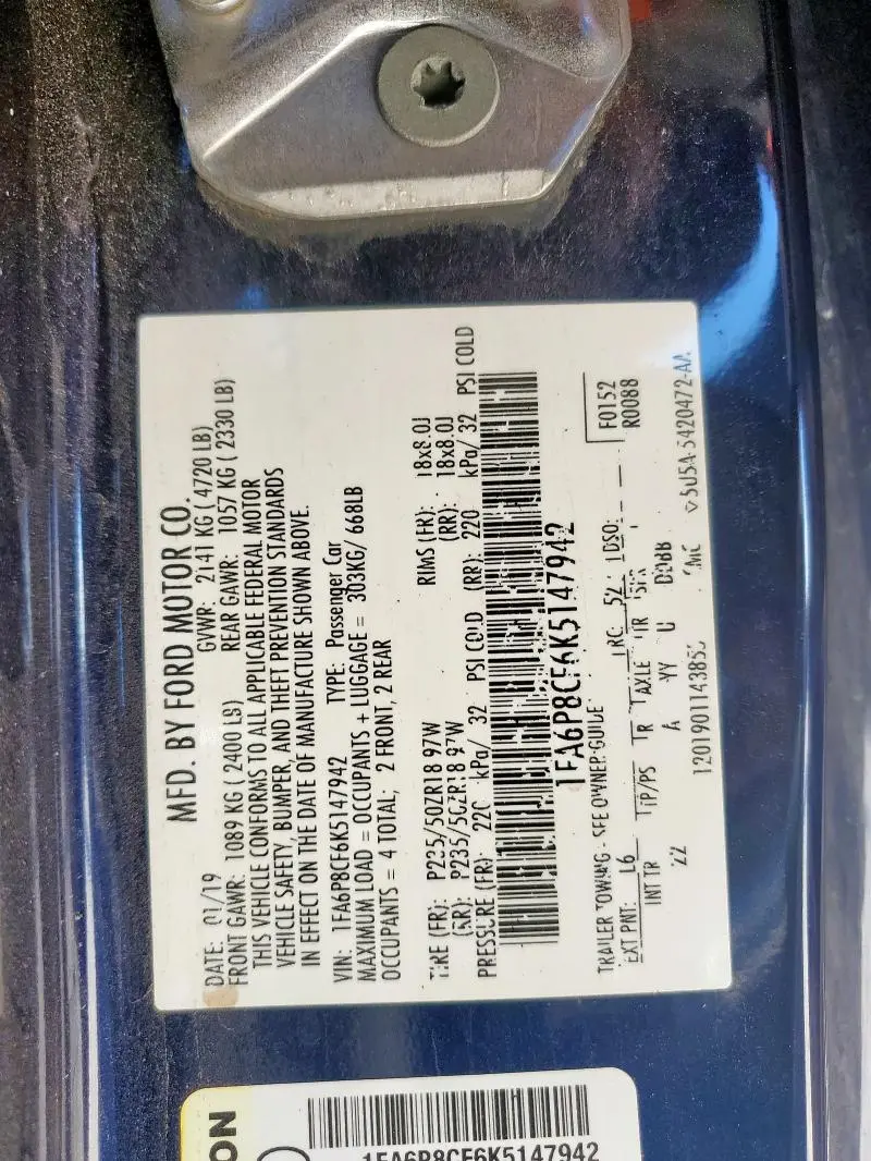 2019 FORD MUSTANG GT  