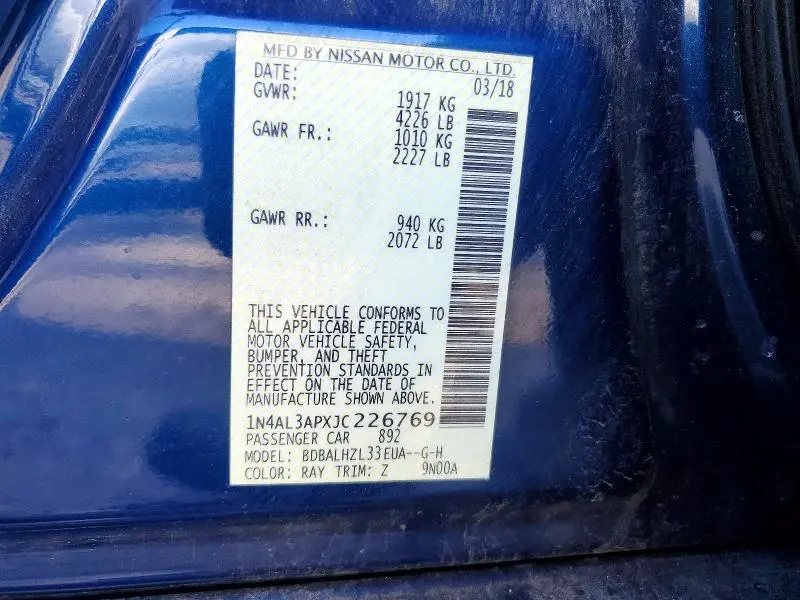 2018 NISSAN ALTIMA 2.5 SR  