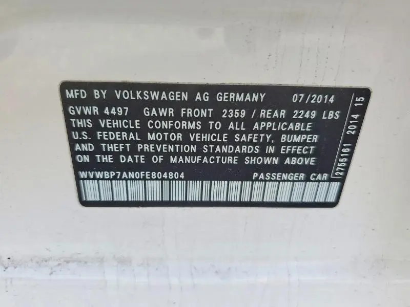 2015 VOLKSWAGEN CC SPORT  