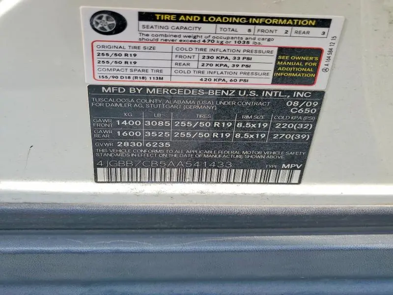 2010 MERCEDES-BENZ ML 550 4MATIC  