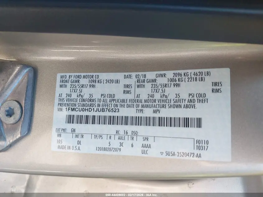 2018 FORD ESCAPE SEL