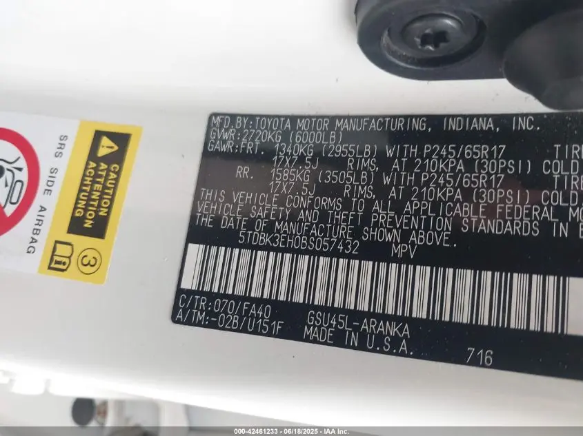 2011 TOYOTA HIGHLANDER BASE V6