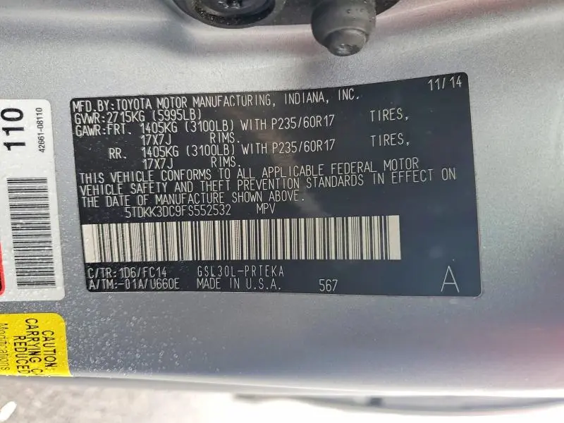 2015 TOYOTA SIENNA LE  