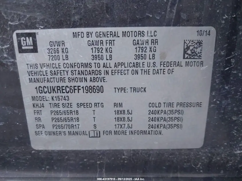 2015 CHEVROLET SILVERADO 1500 2LT