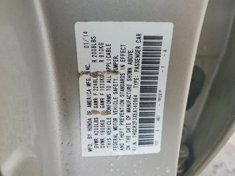 2014 HONDA ACCORD LX  