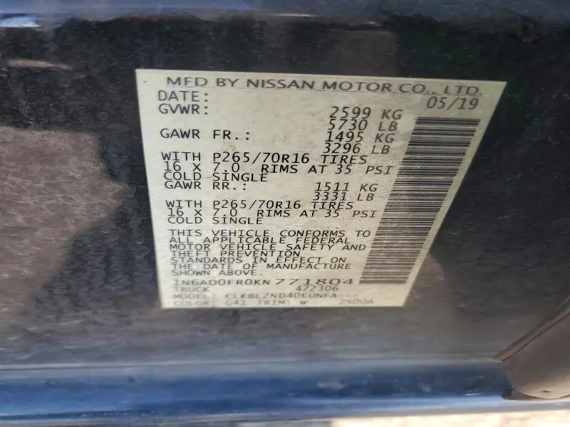 2019 NISSAN FRONTIER SV  