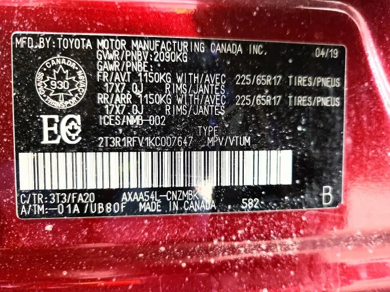 2019 TOYOTA RAV4 XLE  