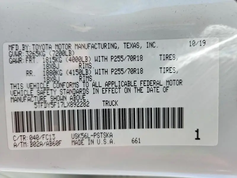 2020 TOYOTA TUNDRA SR5  