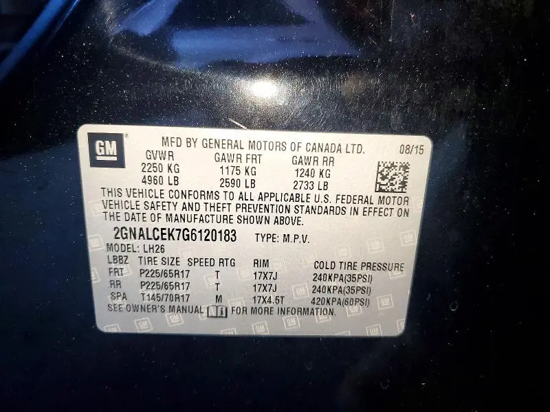 2016 CHEVROLET EQUINOX LT  