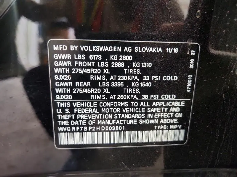 2017 VOLKSWAGEN TOUAREG WOLFSBURG  