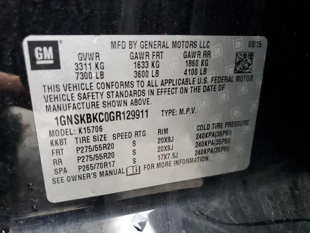 2016 CHEVROLET TAHOE K1500 LT  