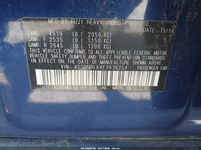 2015 SUBARU LEGACY 2.5I LIMITED