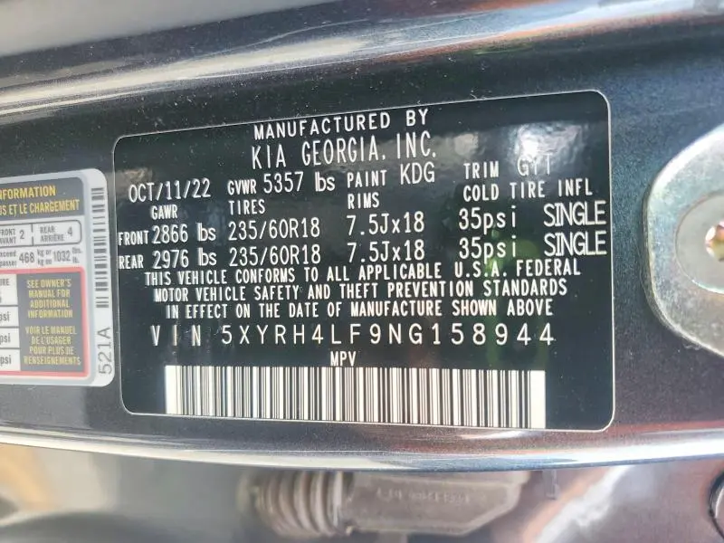 2022 KIA SORENTO EX  