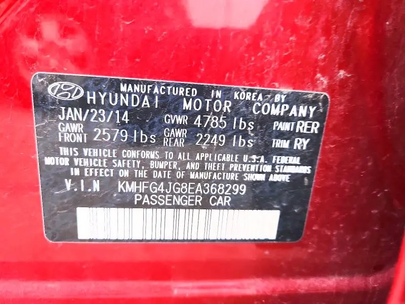 2014 HYUNDAI AZERA BASE  