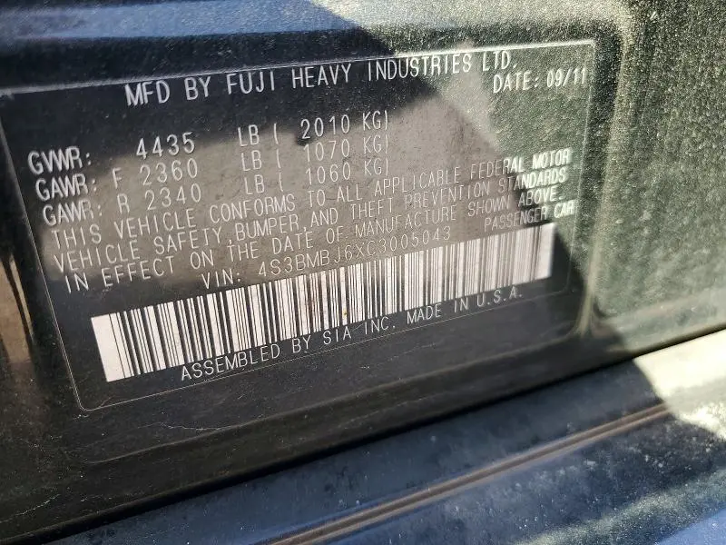 2012 SUBARU LEGACY 2.5I LIMITED  