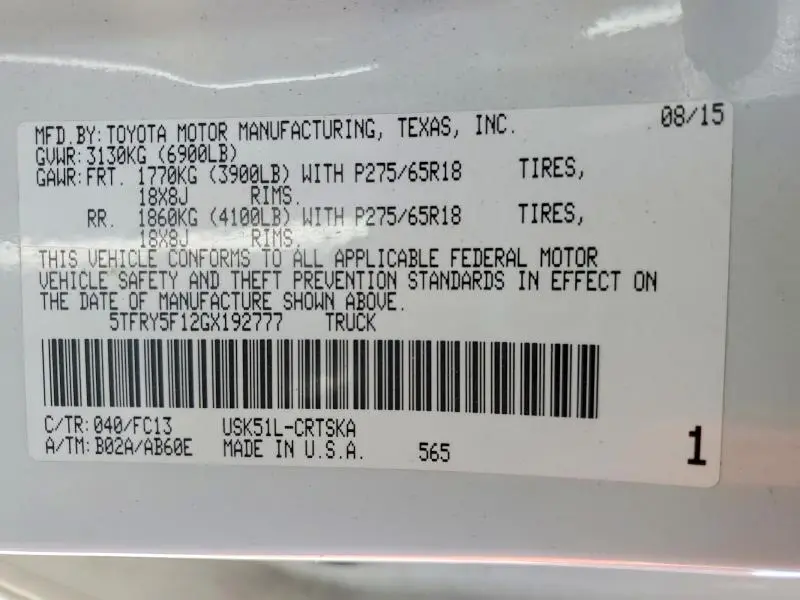 2016 TOYOTA TUNDRA SR5  