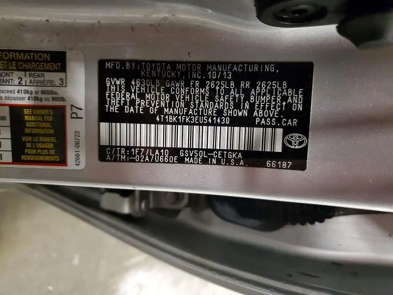 2014 TOYOTA CAMRY XLE V6  