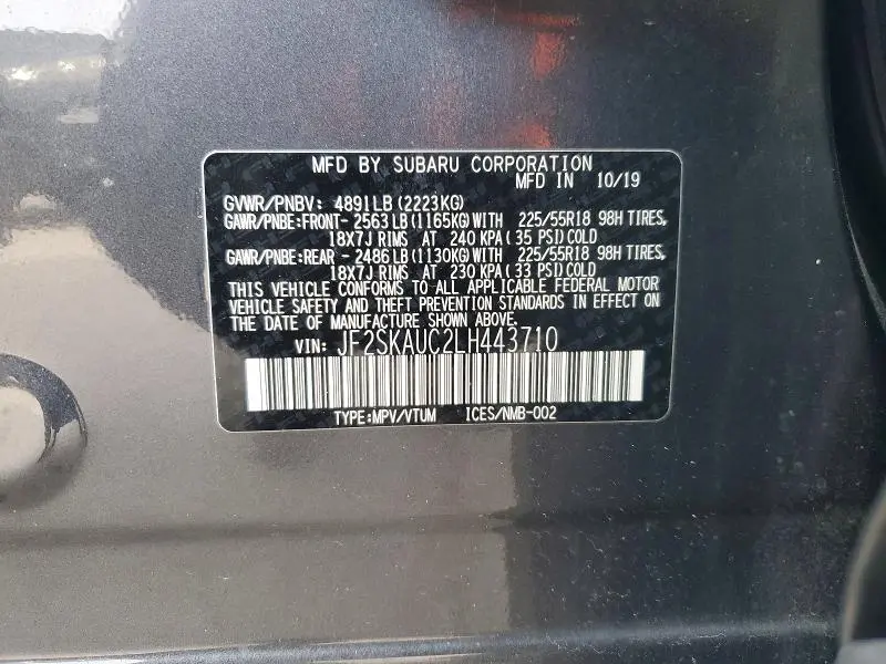 2020 SUBARU FORESTER LIMITED  