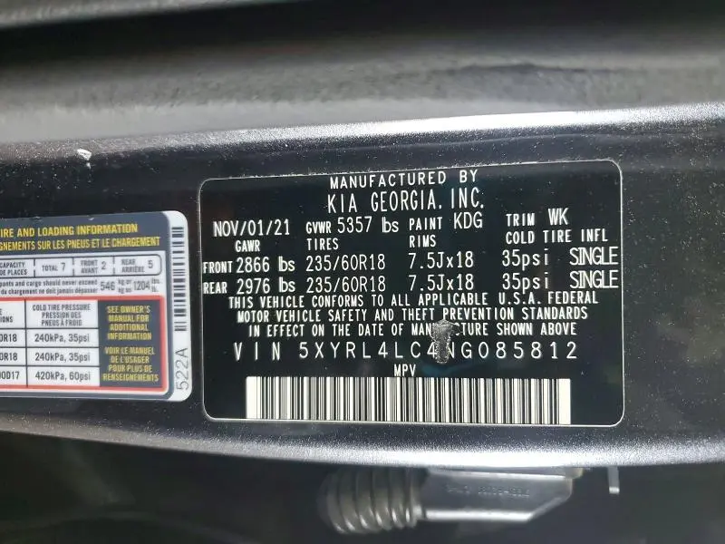 2022 KIA SORENTO S  
