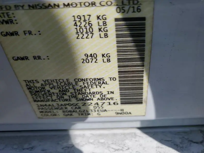 2016 NISSAN ALTIMA 2.5 S  