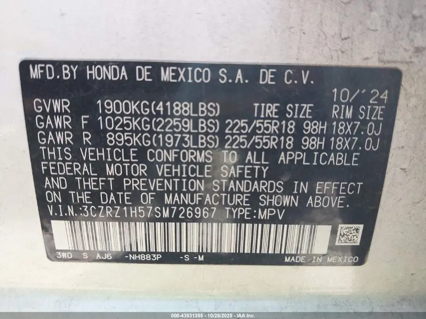 2025 HONDA HR-V 2WD SPORT