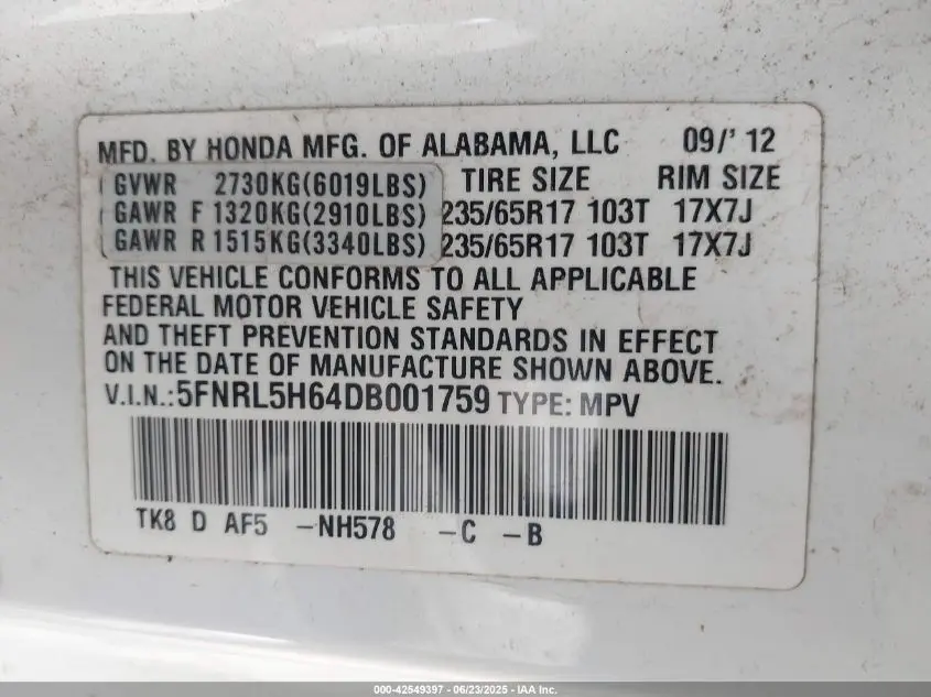 2013 HONDA ODYSSEY EX-L