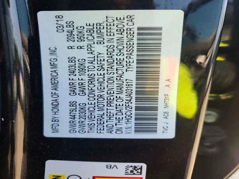 2018 HONDA ACCORD EXL  