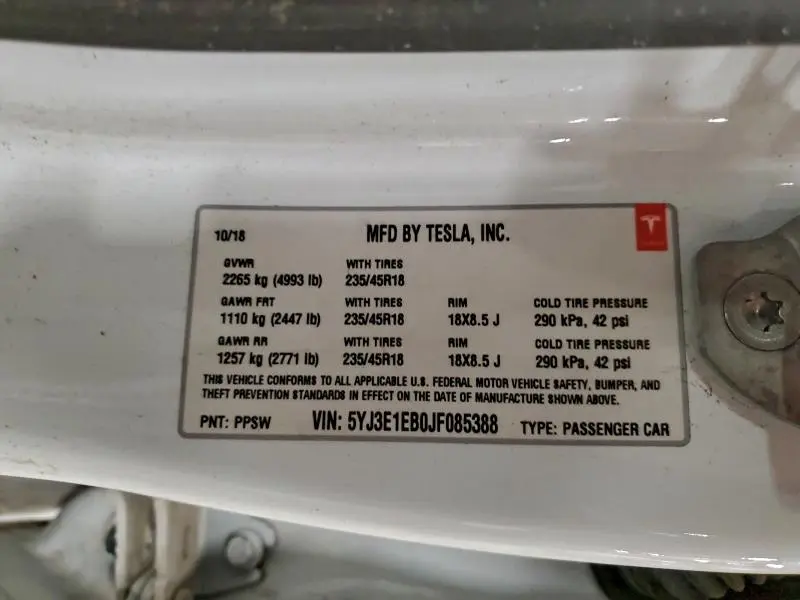 2018 TESLA MODEL 3 AWD 4D SEDAN LONG RANGE BATTERY