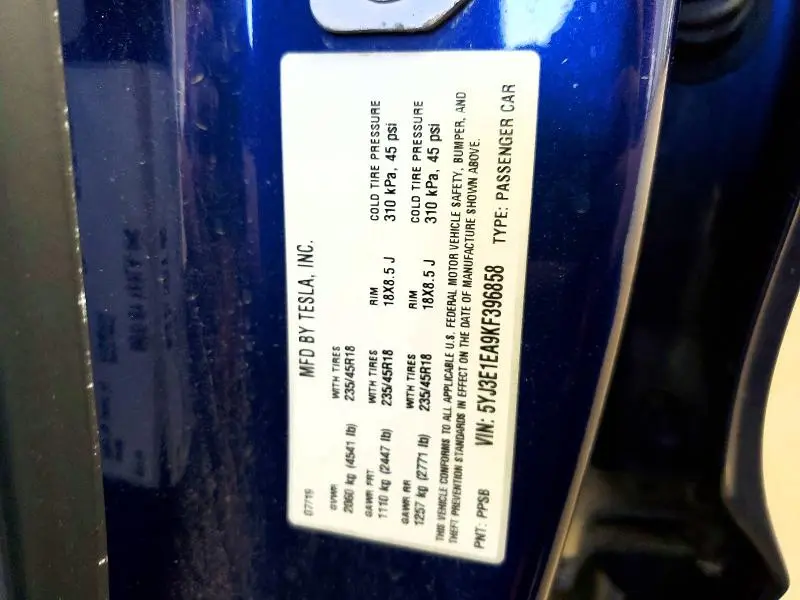 2019 TESLA MODEL 3   