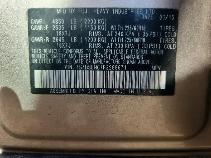 2015 SUBARU OUTBACK 3.6R LIMITED  
