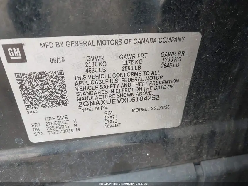 2020 CHEVROLET EQUINOX AWD LT 1.5L TURBO