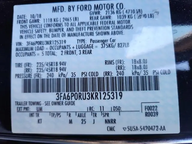 2019 FORD FUSION TITANIUM  