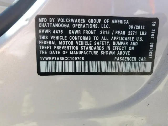 2012 VOLKSWAGEN PASSAT SE  