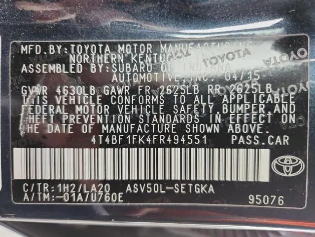2015 TOYOTA CAMRY LE  