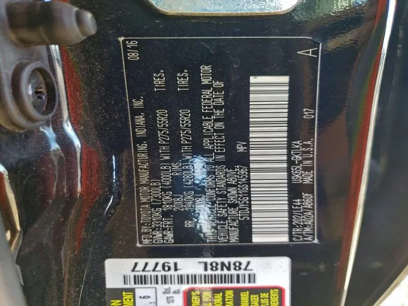 2016 TOYOTA SEQUOIA LIMITED  