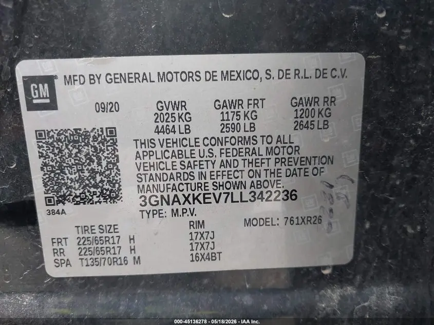 2020 CHEVROLET EQUINOX FWD LT 1.5L TURBO