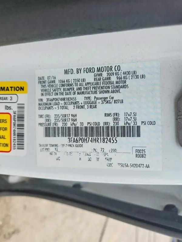 2017 FORD FUSION SE  