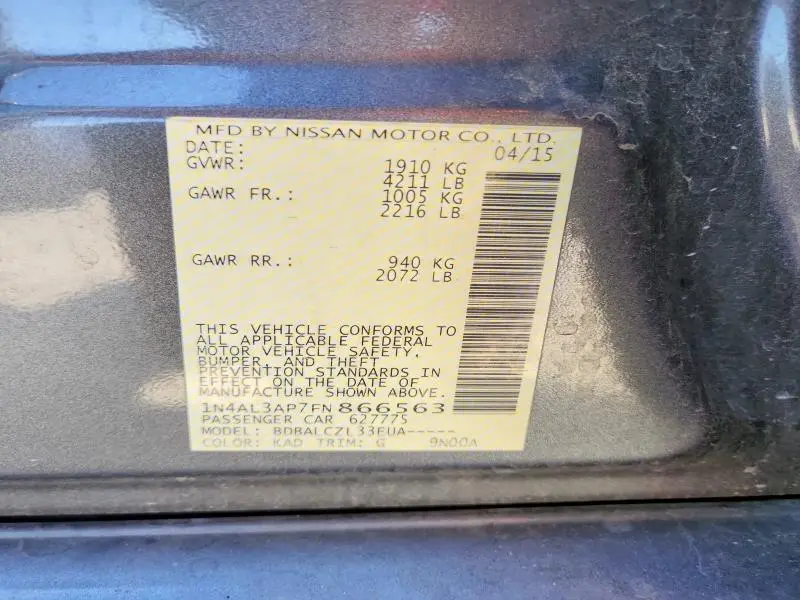 2015 NISSAN ALTIMA 2.5 S  