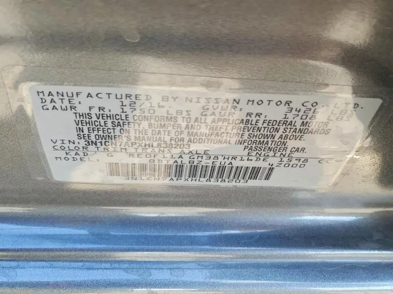 2017 NISSAN VERSA 1.6 SV  