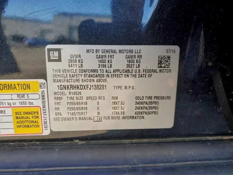 2015 CHEVROLET TRAVERSE LT  