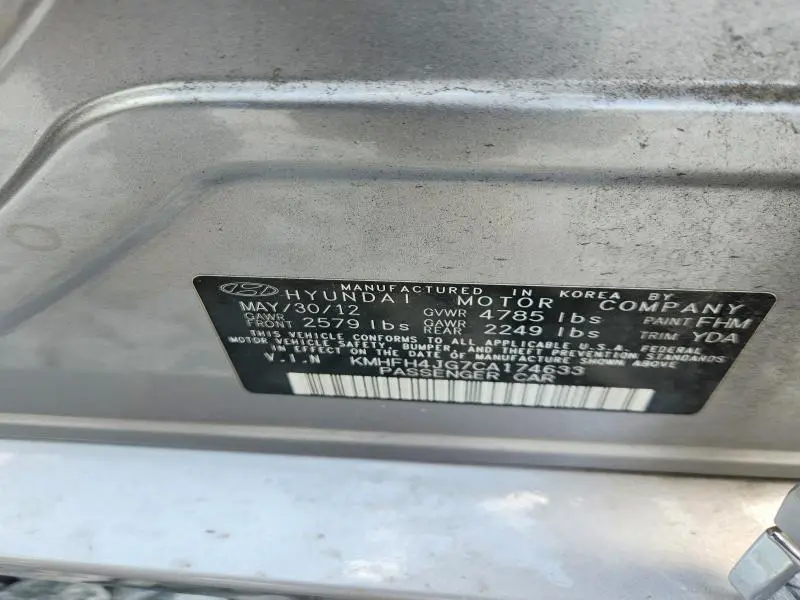 2012 HYUNDAI AZERA BASE  