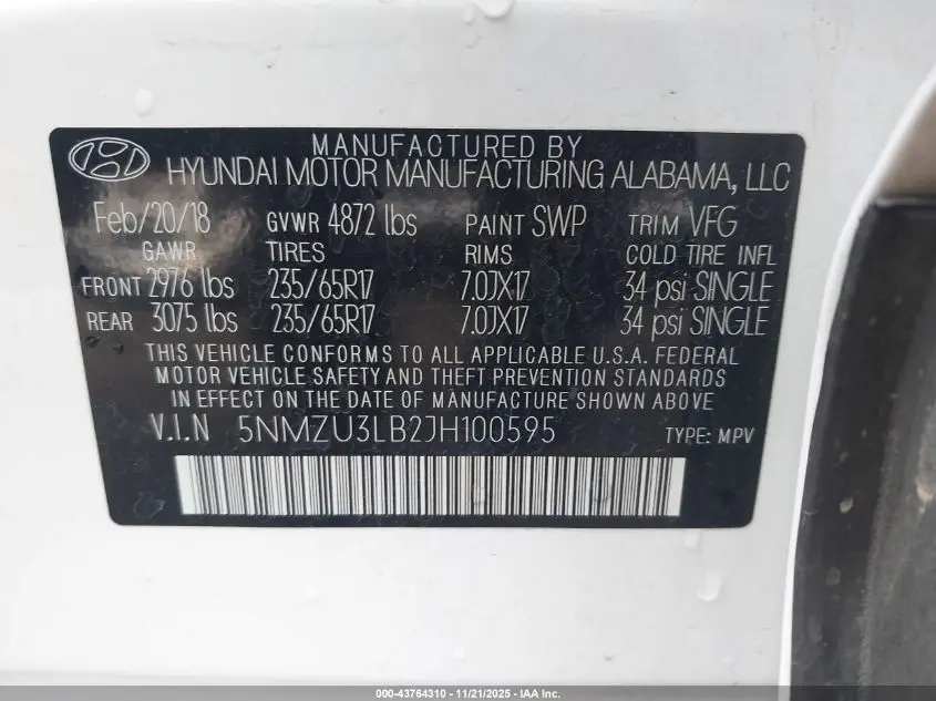 2018 HYUNDAI SANTA FE SPORT 2.4L