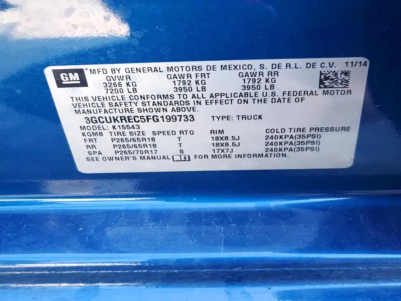 2015 CHEVROLET SILVERADO K1500 LT  