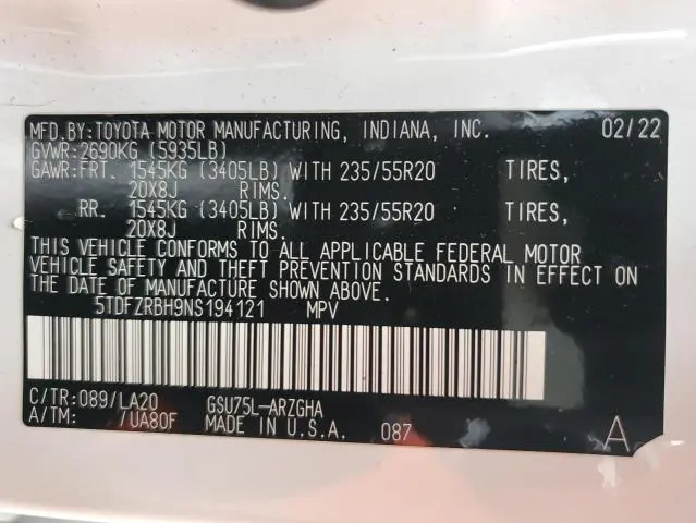 2022 TOYOTA HIGHLANDER PLATINUM  