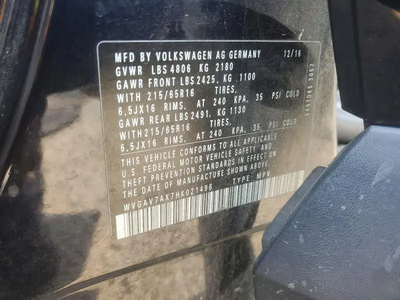 2017 VOLKSWAGEN TIGUAN S  