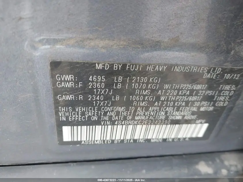 2014 SUBARU OUTBACK 3.6R LIMITED